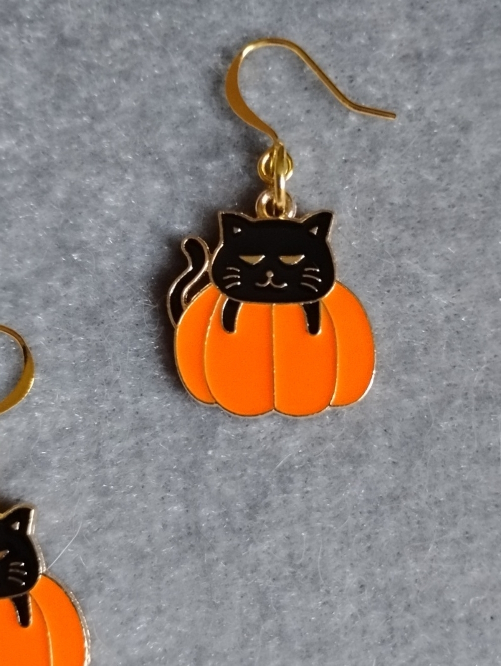 Hand Crafted Black Cat on Orange Pumpkin Earrings - Picture 3 of 5